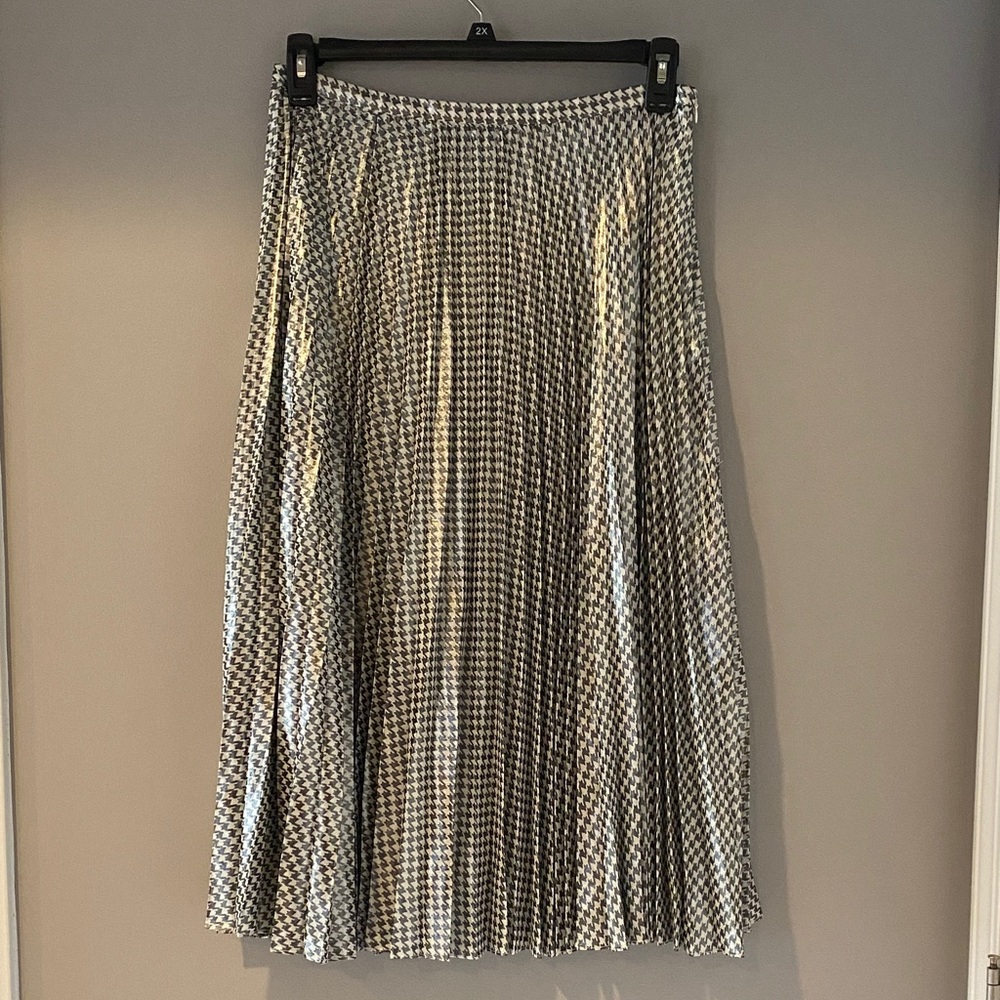 Lauren Ralph Lauren Black & White Pleated Houndstooth Midi Skirt NWOT